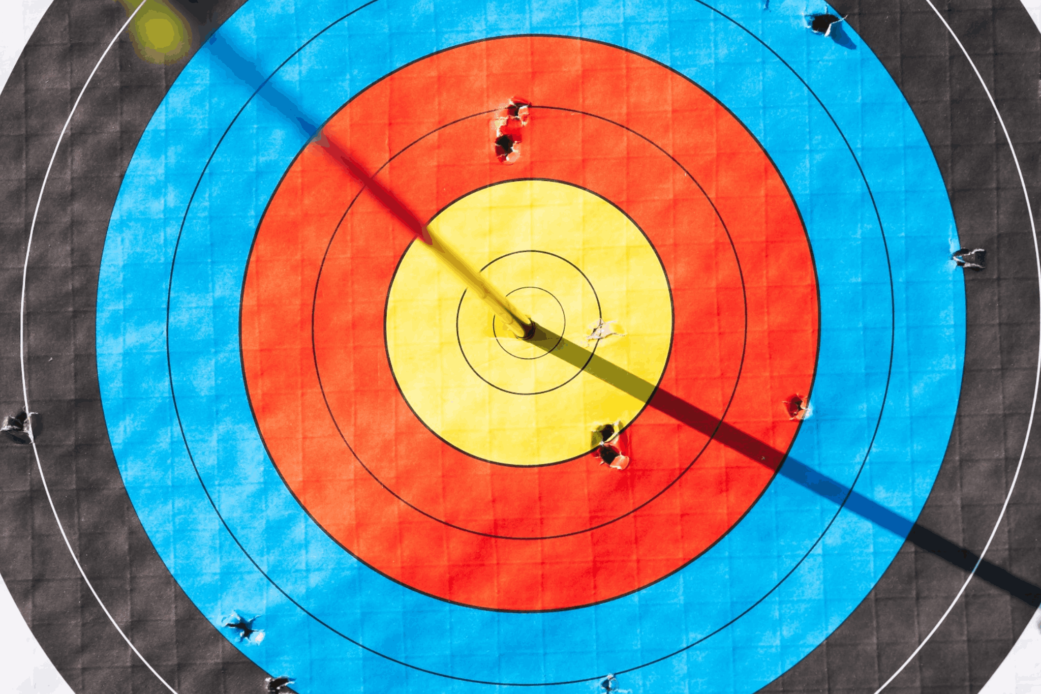 Standard archery target with one arrow finally hit the bullseye<br />